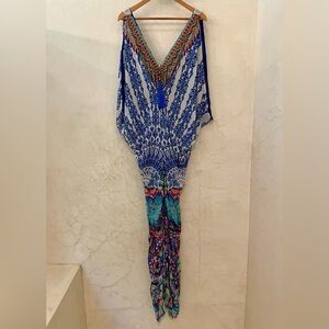 Camilla Franks, Drape Caftan with Zipper Front, Santorini Print, 100% Silk,
OS